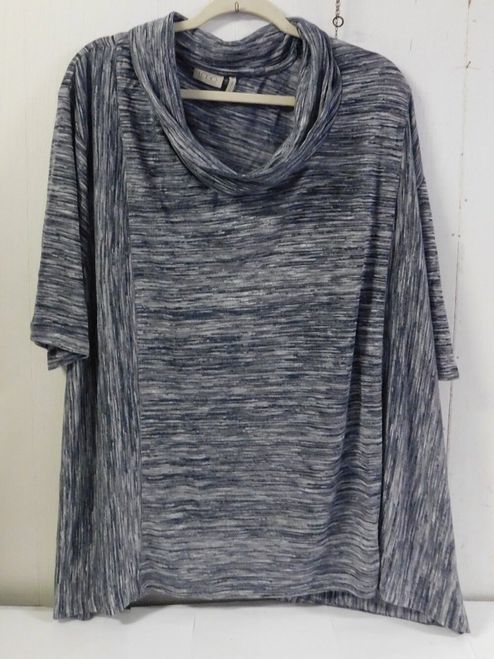 LOGO by Lori Goldstein Cowl Neck Top 3X NEW Spaced Dye Knit Arctic Blue